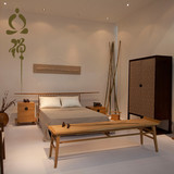 新中式实木床酒店全实木双人床样板房书背床高架婚床免漆原木家具