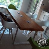 美式复古铁艺实木会议桌电脑工作台简易餐厅咖啡厅长桌子可定制