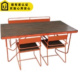 美式实木餐桌椅组合铁艺做旧沙发桌椅户外家具彩色酒吧咖啡厅桌子
