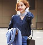 2016春装新款韩国代购官网正品气质条纹装饰领衬衫女长袖职业衬衣