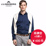 J.LINDEBERG男士商务休闲纯色一字领修身长袖衬衫 51511Z020