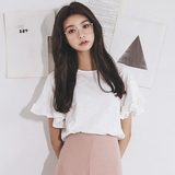 爱爱熊 夏季女装韩版学院风时尚日系甜美喇叭袖短袖T恤女短款上衣