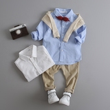婴儿衬衫男0-1岁2-3-4男小童衬衫长袖潮韩春秋休闲款宝宝白色衬衫