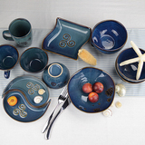 陶瓷餐具套装创意 地中海碗盘餐具 手绘特色家用菜碗马克杯咖啡杯