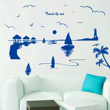 地中海沙滩海景海洋建筑房间装饰沙发背景墙自粘墙壁纸墙贴画贴纸