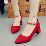 秋季红色结婚鞋新娘鞋婚礼红鞋夏天粗跟高跟女单鞋中跟孕妇鞋
