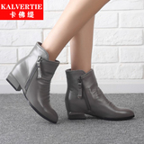 卡佛缇女鞋黑色精品潮流中跟鞋欧洲站正品灰色水钻异型跟短靴子