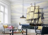 大型壁画壁纸客厅卧室电视背景墙纸复古风航海梦大幅墙布油画布