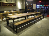 餐桌整套风格长凳象奶茶做旧铁艺酒吧组合实木组装简约现代餐桌椅