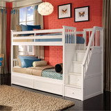 美式地中海实木子母床上下床实木床儿童床白色高低床双层床提柜床