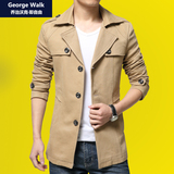 GeorgeWalk春装新款修身男士中长款风衣韩版商务休闲青年英伦外套