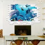 卡通3D效果海豚自粘贴纸客厅卧室电视儿童房幼儿园布置装饰墙贴画