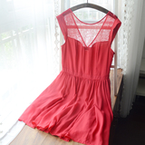 极品版型修身显瘦蕾丝拼接雪纺连衣裙小红裙