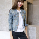 2016春季新款韩版女装百搭学院风单件单排扣长袖修身短款牛仔外套