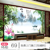 电视背景墙壁纸客厅3d墙纸风景画山水情大型壁画竹子无缝墙布中式