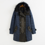 2015冬装女式外贸正品原单韩版修身加厚羽绒中长款外套大衣真毛领