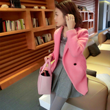 （薄款）秋冬新款羊毛呢外套女韩版修身中长款粉色呢子大衣