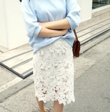 韩国代购2015新款高腰半裙包裙一步裙蕾丝包臀半身裙短裙半身裙春