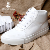 worldcamp秋季男鞋白色高帮鞋靴子马丁靴男士小白鞋韩版真皮板鞋