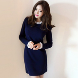 2016韩版秋冬新款OL气质长袖加绒连衣裙加厚中长款包臀显瘦卫衣女