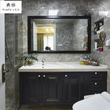 欧式橡木吊柜组合大理石台盆柜卫生间洗手池洗漱柜现代黑色卫浴柜