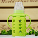 喝水奶瓶带手柄婴儿奶瓶宝宝新生儿标准口径玻璃奶瓶防摔奶瓶