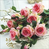 双十一新款欧式玫瑰仿真绒布假花 仿真绢花婚庆客厅婚房花束特价