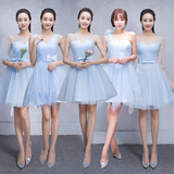 伴娘服短款女韩式淡蓝色姐妹伴娘团礼服2016新款显瘦聚会小礼服裙