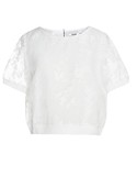 Lagogo/拉谷谷2016年夏季新款雪纺蕾丝衫短袖白色t恤女FBA619G303