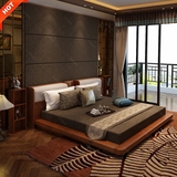 全实木床日式现代双人床橡木榻榻米大床胡桃木1.5米1.8米储物婚床