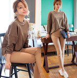 韩国代购秋季新款女装简约时尚纯色圆领套头宽松卫衣 蝙蝠袖上衣