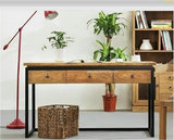 美式乡村铁艺实木书桌电脑桌复古抽屉书桌办公桌实木写字台工作台