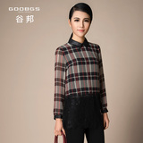GOOBGS/谷邦春季热卖 复古格子蕾丝衫修身中长款雪纺衫女