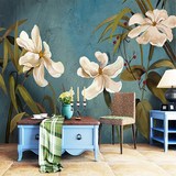 美式田园彩色花卉墙纸 客厅电视背景墙壁纸 手绘油画墙画大型壁画