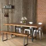 美式乡村做旧办公桌简约原木饭桌现代艺术复古实木铁艺餐桌书桌子
