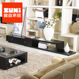 黑色实木橡木电视柜 现代简约视听柜可伸缩电视柜组合