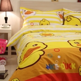 全棉卡通床上用品 纯棉小黄鸭儿童黄色条纹可爱床品1.5m四件套