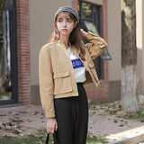 2016春季新款韩版潮流百搭纯色立领长袖短款夹克上衣棒球外套女