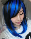 COSPLAY假发女原宿风短发中长直发彩色蓝色渐变色个性非主流主播