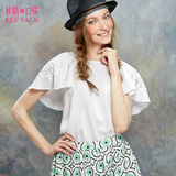 ELF SACK/妖精的口袋少女和白马~夏装蕾丝装饰荷叶袖衬衫