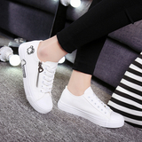 韩版潮春系带女休闲透气鞋初中学生女生运动鞋生白色黑色帆布鞋