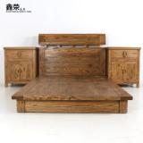 中式实木床加床头柜结合老榆木榫卯全实木1.8现代卧室婚床 简易