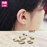韩国代购14K金 简约气质光面素圈耳骨耳圈耳扣黄金耳钉耳环不过敏