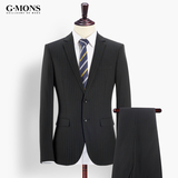 G·Mons/吉约蒙西服套装男士新郎结婚礼服修身西装英伦条纹三件套