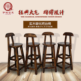 现货实木高吧椅时尚创意咖啡厅吧台凳碳化欧式酒吧家用靠背高脚椅