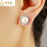 EVA 天然珍珠耳钉耳环 女镶钻银镀白金 高品质时尚 气质尊贵耳坠