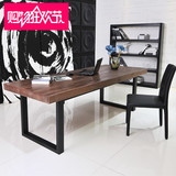 欧式铁艺实木餐桌面板设计师组装办公桌客厅大板书桌电脑桌椅家具