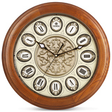 霸王18寸实木挂钟 客厅陶瓷罗马数字静音时钟 欧式复古时尚石英钟