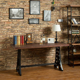 美式复古写字台简易书桌 简约创意实木铁艺餐桌办公桌家用电脑桌