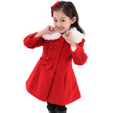 2015韩版童白毛领修身风衣外套 爆款女童呢子大衣中大童厂家直销
